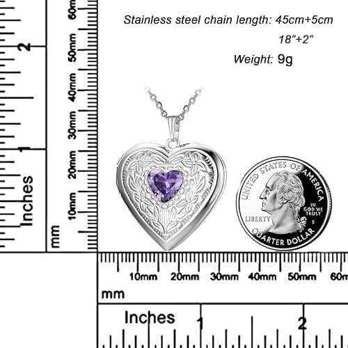 Birthstones Locket Necklace that Holds Pictures Love Heart Photo Locket Crystals Necklace Pendant Birthday Gifts thumbnail 2
