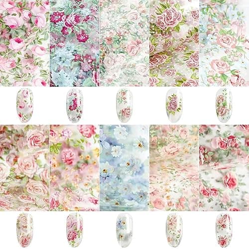 MOLILON Flower Nail Foil Nails Art Design Stickers Decals Lace Nail Art Flowers Holographic Foils Paper Starry Sky Star Transfer Foil Nail Wraps for DIY Nails Decoration - 10 Sheets thumbnail 4