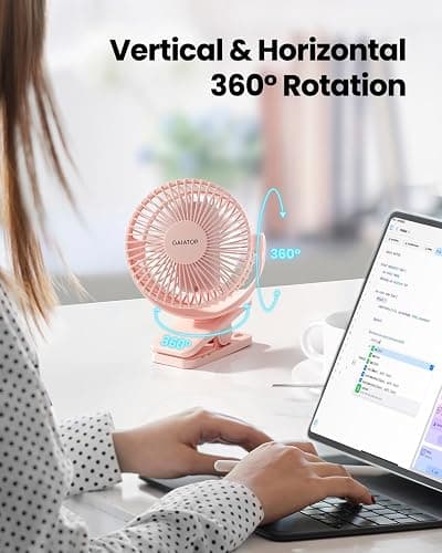 Gaiatop Portable Clip on Fan Battery Operated, Small Powerful 3 Speed Quiet 360° Rotate, USB Rechargeable Mini Personal Cooling Fan for Desk Table Home Office Stroller Camping Women Gifts Pink | Battery Operated, Small 3 Speed 360° Rotate, Cooling for Desk Table Home Office Stroller Camping Women Gifts Pink thumbnail 2