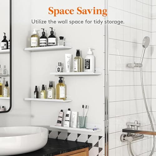 Lifewit Floating Shelves for Wall, 4 Pack White Plastic Shelf 38.1cm Room Decor for Bookcase/Vinyl Record Display/Photo/Picture in Bedroom, Living Room, Bathroom, Kitchen Storage and Organization thumbnail 9