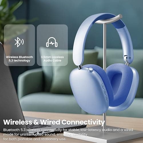 Wentronic Y01 Wireless Over Ear Headphones, Noise Canceling Bluetooth 5.3 Headphones with Microphones,Hi-Res Audio,48H Playtime,Foldable,Breathable Soft Earpads for iOS/Android/Samsung/PC-Blue thumbnail 6