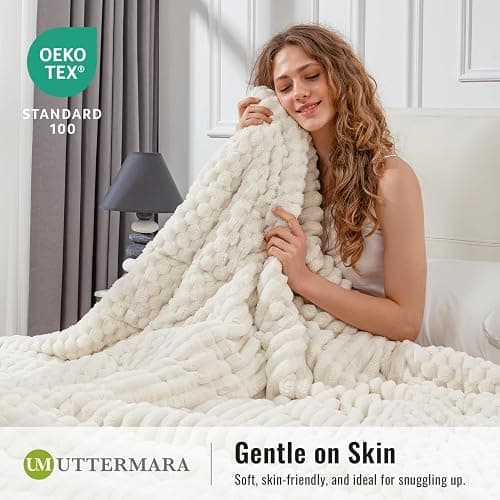 Uttermara Weighted Blankets for Adults, Queen Size 15lbs 60x80 Inches | Soft Warm Sherpa Fleece; Machine Washable; Filled with Glass Beads; Fuzzy Heavy Plush Throw for Sleep and Calm; Cream White thumbnail 4