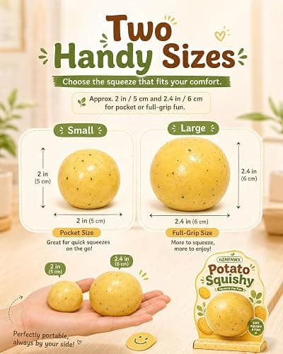 Potato Squishy Handmade Fidget, Realistic Fake Food Stress Ball, Mashed Potato Skin Soft Filled Squeeze, Toy Squeeze Shapeable for Anxiety Relief, Squishy Handmade Fidget(2in/5cm) thumbnail 6