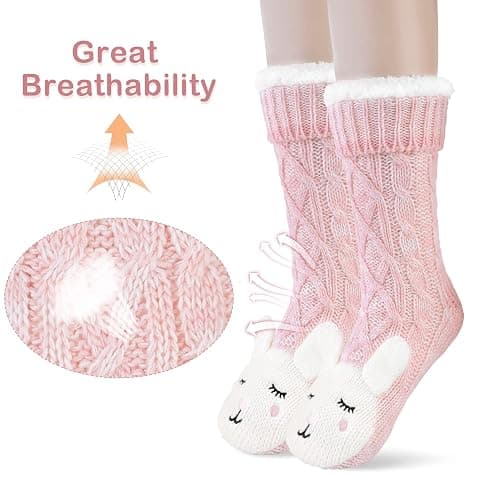 Fupoia Womens Slipper Socks Winter Warm Plush Fleece Lining Mid-culf Anti-skid Socks 3D Animal House Socks thumbnail 5