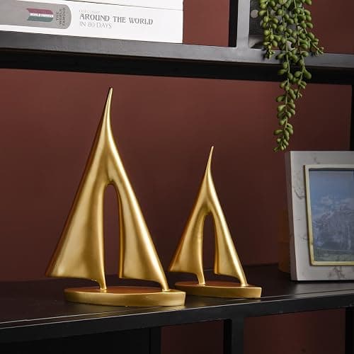 Modern Sculptures Home Decor, Gold Sailboat Decor Ornament, Boat Decorations Statue Decor, Art Sculptures and Statues, Sailboat Gifts Home Office Bathroom Shelf Decor Nautical Decor (2 Pack) thumbnail 6