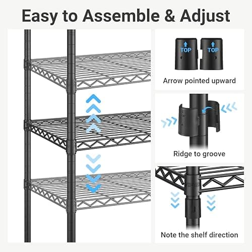 VIPEK X2 Expandable Reach-in Closet Racks Adjustable from 3'3" to 4'8" Portable Open Walk-in Closet Rack System with Flexible Shelves and Hanger Rods Clothing Rack for Hanging Clothes, Black thumbnail 8