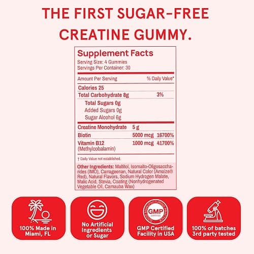 Peach Perfect Creatine Monohydrate Gummies for Women, 5g Creatine + 5000mcg Biotin & 1000mcg B12, Vegan, Gluten-Free, Non-GMO, Tropical Punch, 30 Servings thumbnail 2