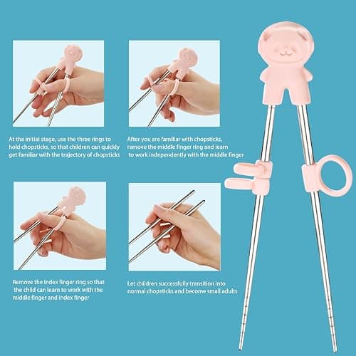 2 Pairs training chopsticks Learning Chopstick Helper Reusable Stainless Steel for Beginner Chopsticks Pink & Blue thumbnail 3