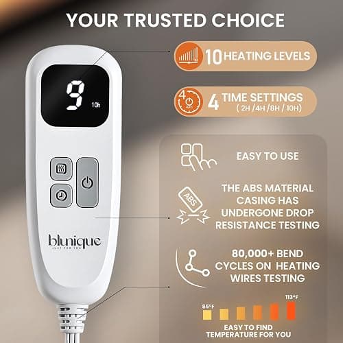 blunique Heated Blanket Electric Blanket, Cow Print Heating Blanket Throw with 10 Heat Levels & 10 Hrs Auto Off ETL Certified, Cozy Soft Fleece Sherpa Heated Throw Blanket, 50''x 60'' Cow Print White thumbnail 4