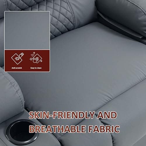 KCQ Swivel Rocker Recliner Chair with Massage and Heat, Oversized Wide Seat Faux Leather Manual Rocking Recliner Chair for Adults, Grey thumbnail 9