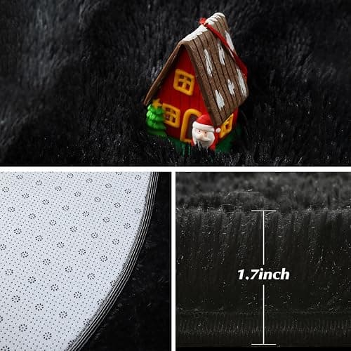 yulidayang Black Fluffy Round Area Rugs for Bedroom,4'X4'Shag Circle Area Rugs for Living Room,Non Slip Fuzzy Plush Rug for Kids Room Boys Girls Room and Dorm Home Decor Rug - 4ft Round - Black thumbnail 3