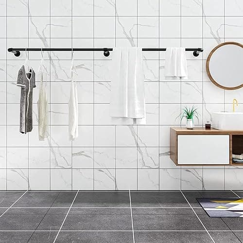 Youyijia Kleiderständer für die Wand 140cm Rohr Kleidergestell Industrieller Stil Wandhänger Abnehmbare Metallkleiderstangen Garderobenstange Schlafzimmer für Flure Wohnzimmer Schlafzimmer Schwarz thumbnail 7