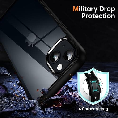 Supdeal Shockproof Clear Case for iPhone 14, [Not Yellowing] [10FT Military Drop Protection] Hard Clear Back Four Corner Airbags Drop Protection Phone Cover, 6.1 inch, Black thumbnail 3