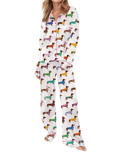 SHESHOW Satin Pajamas Set for Women Set Long Sleeve Button Down Pjs Sets 2 Piece Loungewear Animal Sleepwear XS-XXL - Image 1