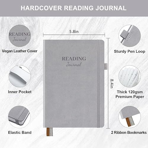 SIMSIMY Reading Journal with 104 Book Reviews, Book Journal for Books Lovers & Readers - Review and Track Your Reading Progress, Reading Log Notebook Gift, A5, Gray thumbnail 3