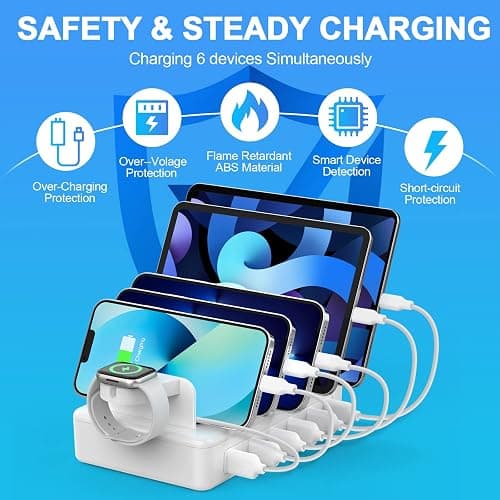 CREATIVE DESIGN Charging Station for Multiple Devices, 50W 6 Ports Charging Dock with 6 Cables Compatible with Cellphone,Tablet, Kindle, Apple Watch and Other Electronic thumbnail 3