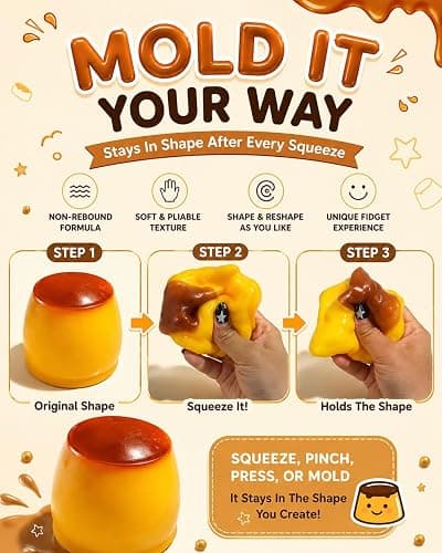 Crunchy Pudding Squishy Caramel Slow Rising Stress Relief Ball Food Toy Realistic Asmr Squeeze Toy Ball Fidget Squishies Moldable Bead Clay Filled Slushy Sticky Silicone Adults(1PC) thumbnail 3