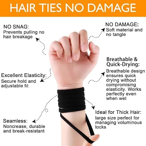 Ayogost Black Hair Ties No Damage 100PCS High Stretching Hair Ties Thick Hair Bands Large Ponytail Holders for Women Girls Thick Heavy Curly Hair thumbnail 3