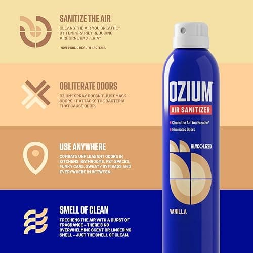 Ozium 8 Oz. Air Sanitizer & Odor Eliminator for Homes, Cars, Offices and More, Vanilla Scent, Pack of 1 thumbnail 3