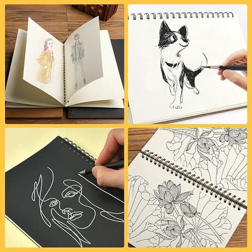 BoAn Spiral Notebooks Journal 8.5” x 11”, 2 Pack A4 Large Note Book for Women & Men, The Notebook for Work Note Taking Journals Sketch Book 76 Pages / 38 Sheets sketchbook Soft Cover Black Paper thumbnail 6