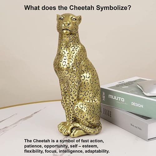 Modern Polyresin 11" H Gold Cheetah Figurine Sitting Home Decor Realistic Antique Classical Leopard Resin Animal Ornament Statues Living Room Decor Ornament Figures thumbnail 4
