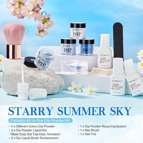 AZUREBEAUTY Dip Powder Nail Kit Winter White Navy Blue Glitter 4 Colors Acrylic Dipping Powder Liquid Set with Base/Top Coat Activator for French Nail Art Manicure DIY Gift for Women thumbnail 4