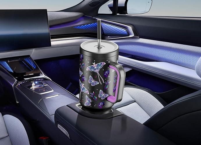 Meoky 40 oz Glow in the Dark Tumbler with Handle and Straw, Tumbler with Lid and Straw, Insulated Stainless Steel Travel Mug, 100% Leak-proof, Keeps Cold for 34 Hours (Butterfly) thumbnail 2