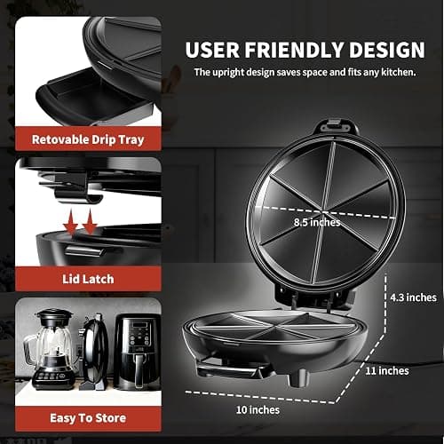 Electric Quesadilla Maker, 9.5'' Quesadilla Press with Easy Slice 6 Wedge, Non Stick Surface, Locking Latch For Extra Stuffing, Grilled Cheese Corn Flour Tortilla Snacks thumbnail 9