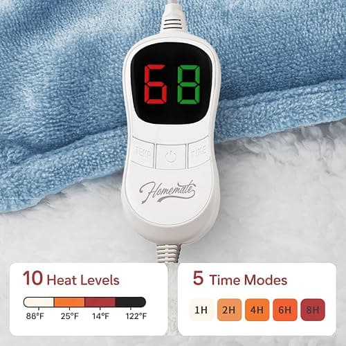 Homemate Heated Weighted Blanket for Adults - 50"x60" 10lbs Electric Throw Fast Heating Heavy Blanket 1/2/4/6/8 Hour Auto Off 10 Heat Levels Over-Heat Protection Soft Flannel Sherpa thumbnail 4