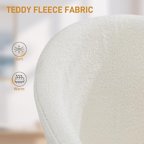 HOMCOM Swivel Office Chair, Teddy Fleece Upholstered Vanity Desk Chair with Adjustable Height, Rolling Wheels for Office, Makeup, Dressing Table, Cream White thumbnail 6
