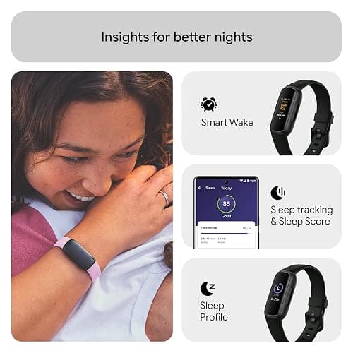 Google Fitbit Inspire 3 Health and Fitness Tracker with Stress Management, Workout Intensity, Sleep Tracking, 24/7 Heart Rate and More, Midnight Zen/black, One Size (S and L Bands Included) - Black/Midnight Zen thumbnail 5