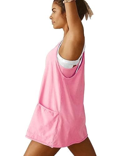 Womens Athletic Dress Hot Shot Mini Dress Built in Shorts Summer Workout Romper Dress 2025 Trendy Outfit - Pink - Small thumbnail 5