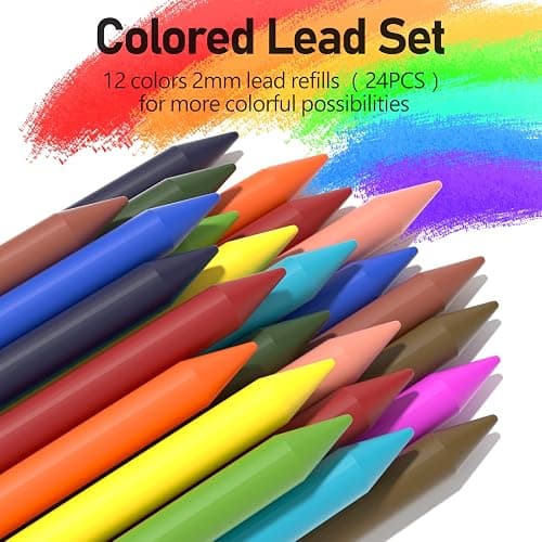 Four Candies 25PCS Art Mechanical Pencil Set with Case, 3PCS Metal Artist Lead Pencil 0.5, 0.7, 0.9 mm & 3PCS 2mm Holder (HB 2H 2B 4B Color) with 432PCS Graphite Lead Refills for Drawing Sketching thumbnail 3