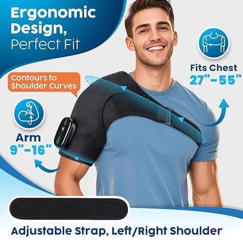 Cordless Shoulder Heating Pad with Massage, Heated Shoulder Wrap with Massage for Rotator Cuff Shoulder Brace, Shoulder Massager for Pain Relief Deep Tissue, Black thumbnail 6