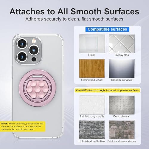 Magnetic Suction Cup Phone Mount Ring Holder for Mag Safe, Strong Grip Phone Stand for Mirror Selfies & TikTok Videos, 360° Rotatable Fidget Gadget for iPhone 16/15/14/13/16 Series thumbnail 9