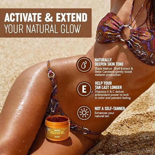 HAOTIME Tanning Lotion, Fast Tan Accelerator for Natural Browning, Deep Dark Tan with Beta-Carotene, Vitamins C & E, Natural Oils, Hydrating, Non-Greasy, Water-Resistant, Outdoor Tanning Gel, 5 Fl Oz thumbnail 2