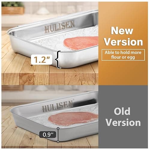 HULISEN Set of 3 Breading Pans, Stainless Steel Breading Set for Marinating Meat, Chicken, Fish, Food Prep Trays, Coating Trays Can Be Used to Baking Cake, Oven Safe thumbnail 6