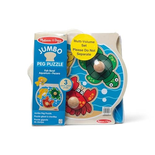Melissa & Doug Wooden Jumbo Peg Puzzle 2-Pack – Fish Bowl, House Pets, 3-Piece for Toddlers Boys and Girls, Ages 1+ Years thumbnail 3