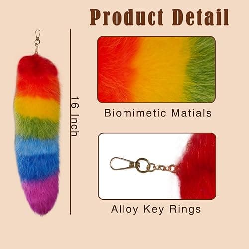 Luxe Fox Fur Tail Keychain - Furry Tail with Gold Clasp for Women, Therian Cosplay Fashion Accessories Pendant thumbnail 2