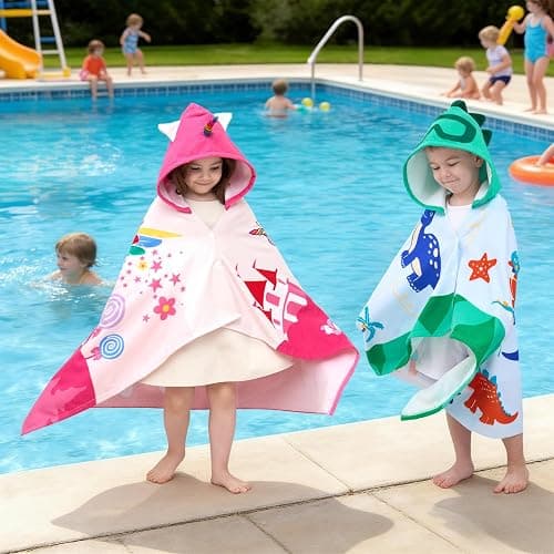 UOMNY Kids Beach Towels,Hooded Towels,Kids Hooded Bath Towel 30" x 50" | Kids Hooded Bath Towel 30" x 50" for 3-10 Years,Pool Ponchos for Kids with Hood,Boys Beach Towel,Green Dinosaur thumbnail 5
