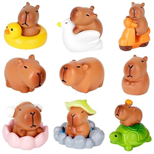 BASSION Mini Capybara Figurines, 13 Pack Miniature Cute Capybara Resin Animals for Fairy Garden Bonsai Miniature Landscape Desktop Dollhouse - Image 1