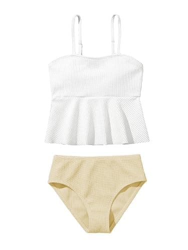 SHENHE Girl's 2 Piece High Waisted Ruffle Waffle Swimsuit Bathing Suit Bikini Sets - Image 1