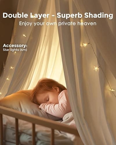 Bed Canopy with Star Lights, Double Layer Canopy for Bed, Princess Play Tent for Girls Room, Breathable Canopy Bed Curtain for Children Reading Nook, Machine Washable Canopy, 25.6''x106'', White thumbnail 5
