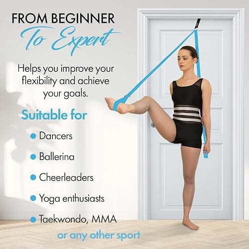 Stretching Strap With Door Anchor - Stretching Equipment to Improve Legs Flexibility - Splits Trainer For Home Ideal In Ballet, Dance, Cheerleading, Taekwondo, Yoga, Pole Dancing & Gymnastics thumbnail 4