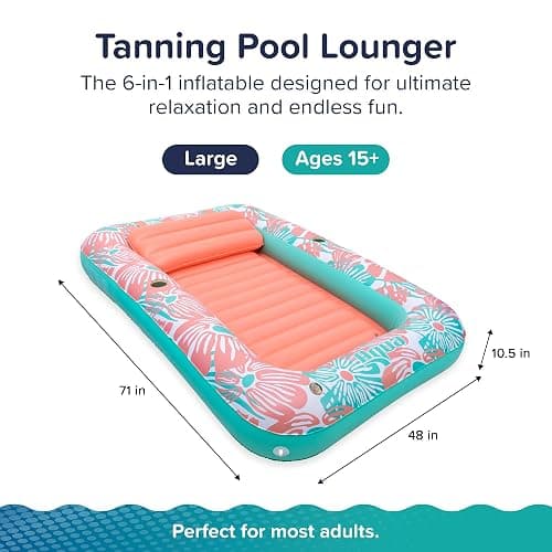 Aqua Inflatable Tanning Pool Lounger, Premium Pool Float with Cupholders and Removeable Pillow for Relaxation and Fun thumbnail 2