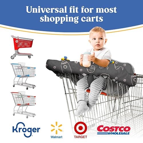 Shopping Cart Cover for Baby PILLANI, Baby Registry Items, High Chair Cover for Restaurant Seat, Grocery Cart Cover for Baby Girl and Boy, Buggy Covers for Babies, Toddler Cart Cover - Space thumbnail 4