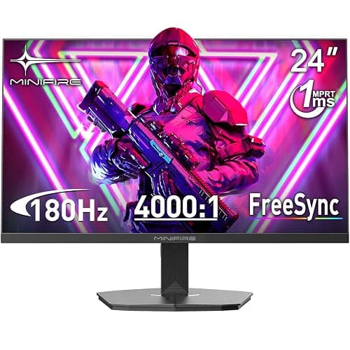 Minifire Gaming Monitor 24 Zoll, 180 Hz, 1ms, FreeSync, Full HD(1920 x 1080), Rahmenlos Bildschirm, Einstellbar, Low Blue Light, HDR 10,300Nits, sRGB 110%, 4000:1 Kontrast, HDMI 2.0&DP 1.2(MFG24F4L) - Image 1