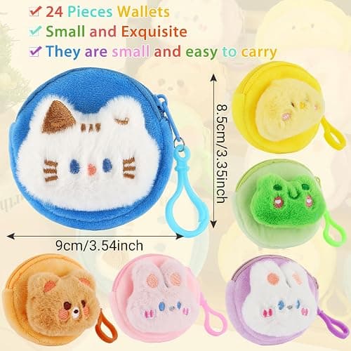 24 Pcs Cute Coin Purse for Women, Kawaii Plush Coin Pouch, Mini Wallet with Zipper Keychain, Small Change Purse for Women on Back to School Halloween Christmas Exchange Gifts thumbnail 3
