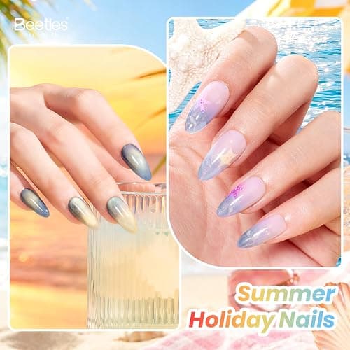 Beetles Summer Voyage Cat Eye Gel Nail Polish Set - 9ML 6 Colors Saltmist Sunset Summer Cat Eye Gel Nail Polish Kit Yellow Blue Green Pink Purple Soak Off UV Salon DIY at Home Manicure Gift for Women thumbnail 4