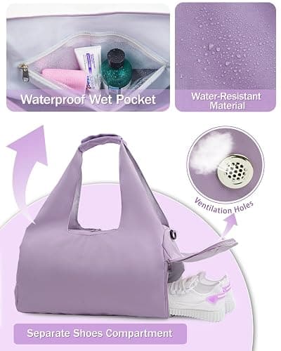 RHDZO Gym Bag for Women with Shoe Compartment Yoga Mat Bag with Wet Pocket and Water Bottle Holder Weekender Bag with Strap thumbnail 2